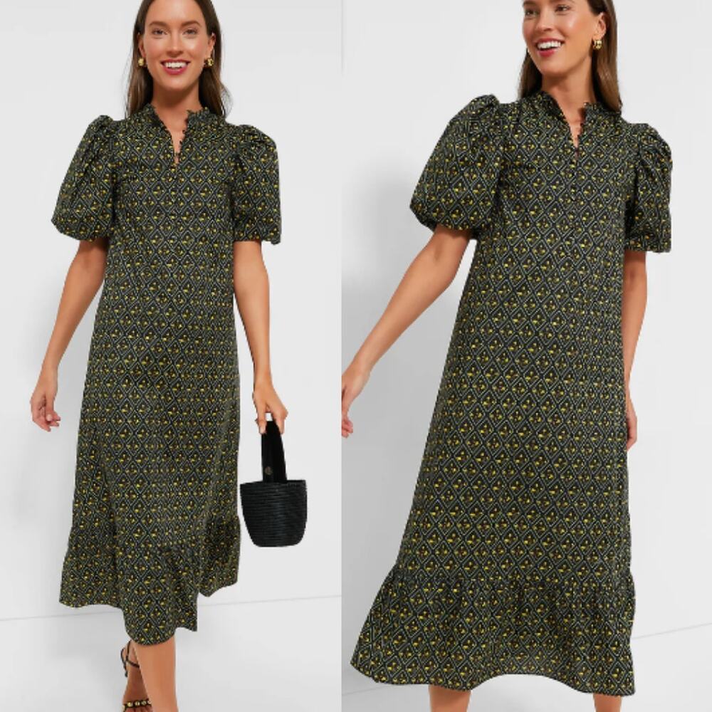 Tuckernuck Olive Green Printed Midi Dress